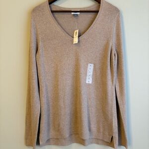Old Navy Women’s Lightweight Knit Sweater Large Beige Tan V-Neck Long Sleeve